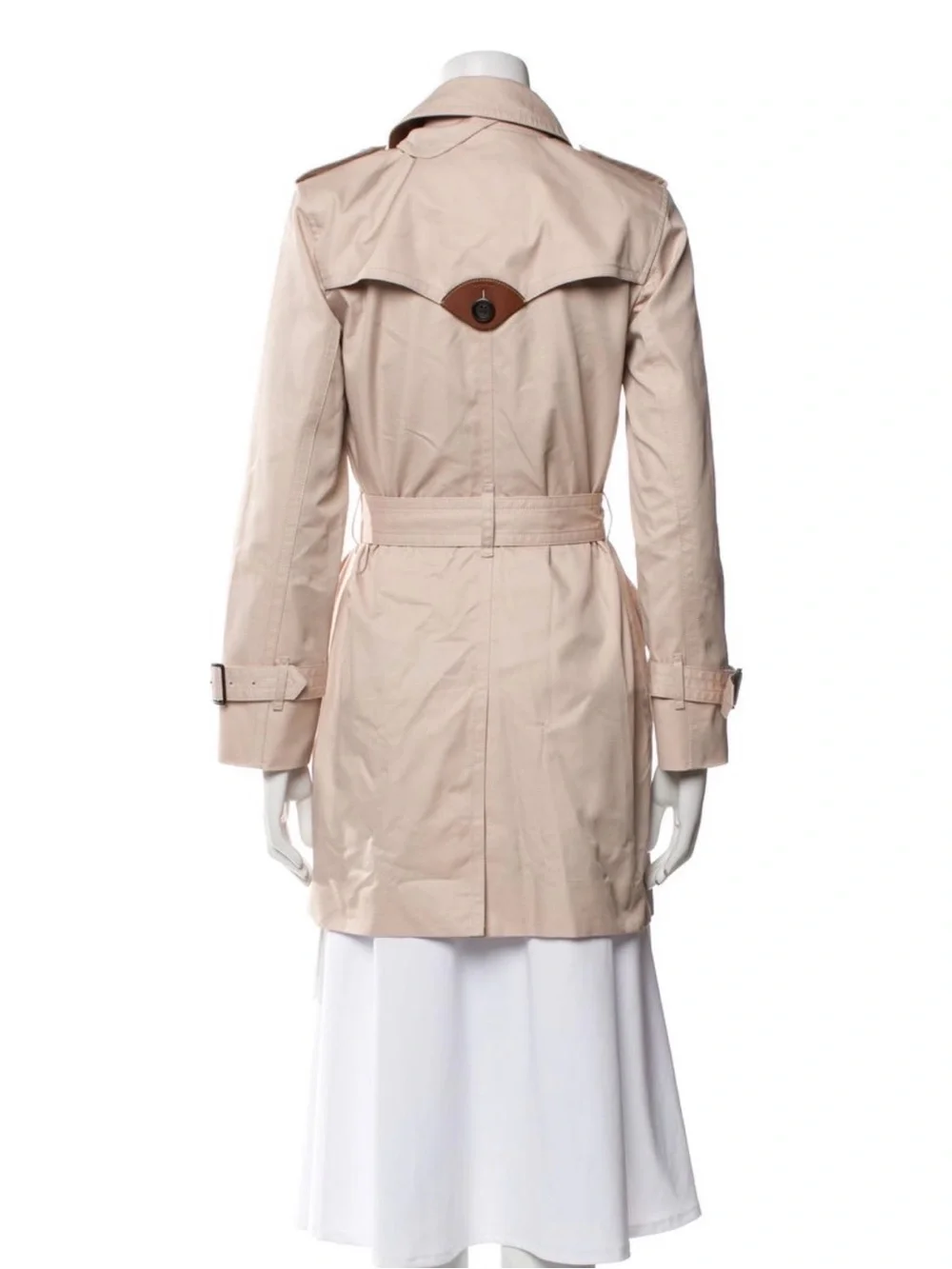 Coach: Light Beige Double-Breasted Trench Coat with Belt